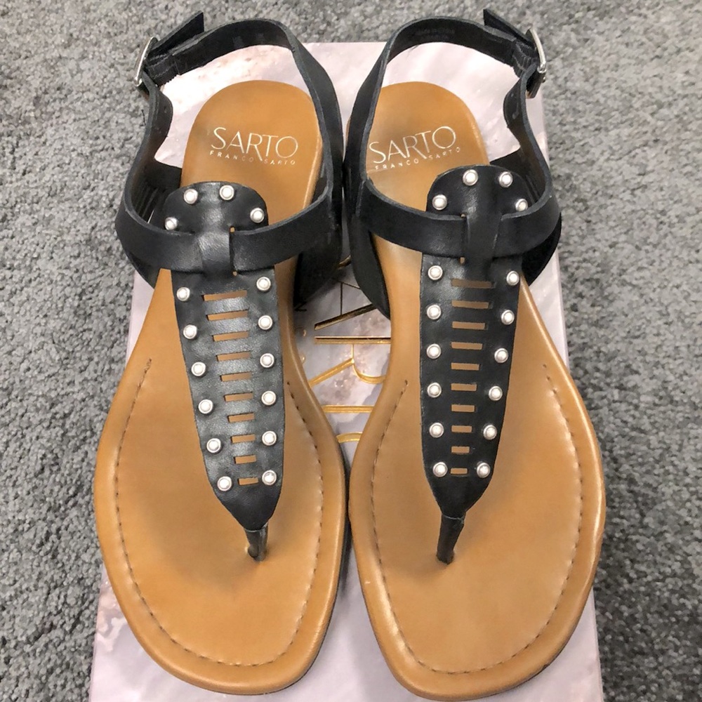 Women’s Franco Sarto black leather “Sarita” sandals